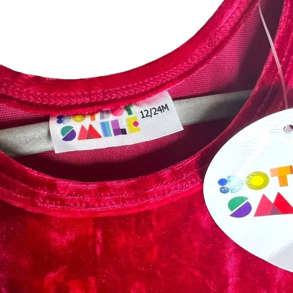 NEW Dot Dot Smile Red Velour Christmas Tree Cap Sleeve Dress 12-24M